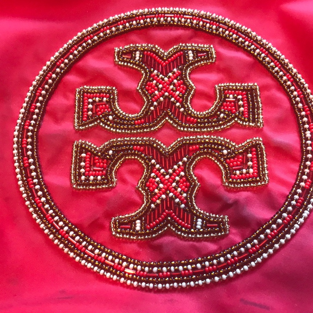 Tory Burch Satchel In Color Red, With Beaded Logo - image 4